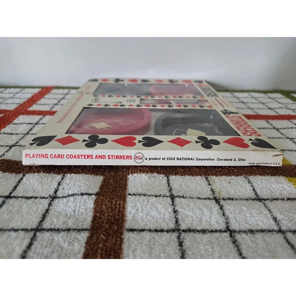 Vintage Cole National Playing Card Coasters and Stirrers Set Bridge Poker Retro